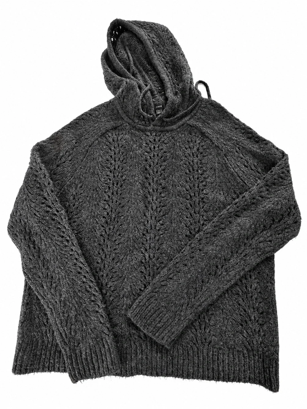 J.Crew Hooded Pointelle Knit Pullover Sweater Gray Women’s Large